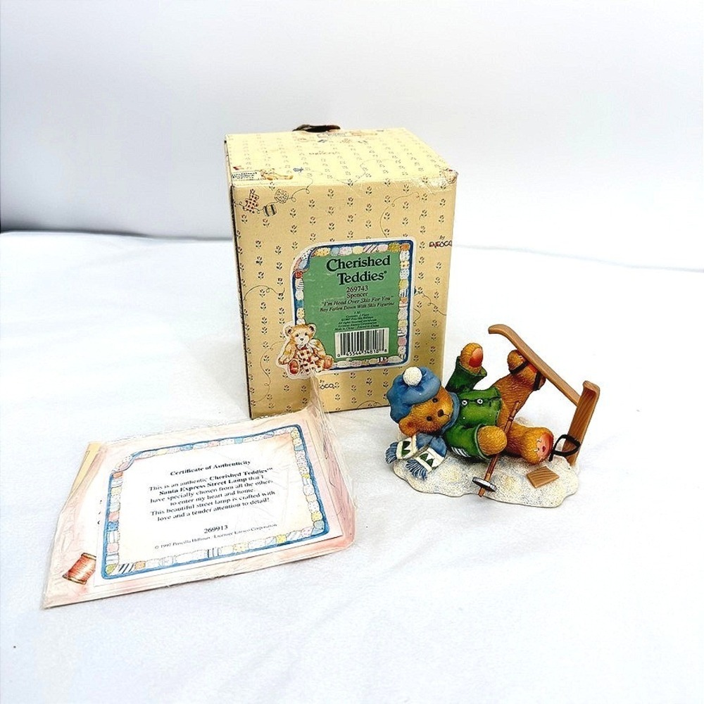 Cherished Teddies Spencer Figurine Im Head Over Skis For You Winter Decor in Box